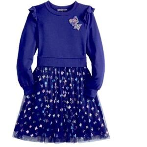 Girls butterfly dress Three Pink Hearts long sleeve ruffle shoulder sparkly M
C